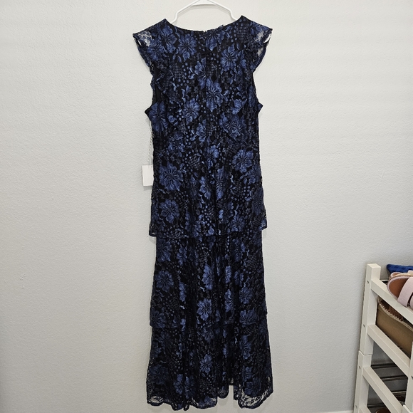 NWT Lulus | Molinetto Navy Blue Lace Ruffled Tiered Sleeveless Maxi Women XL - Picture 10 of 11